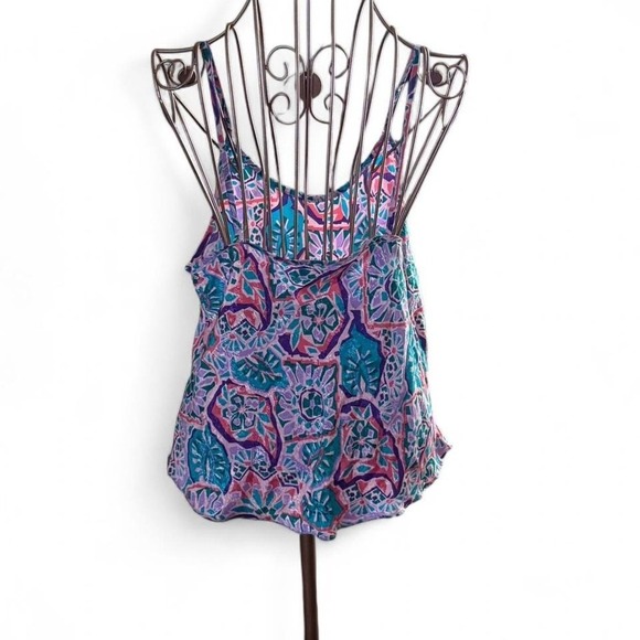 Women's Large - Abstract Floral Cami Tank Top - Pink Teal Purple - Picture 3 of 5